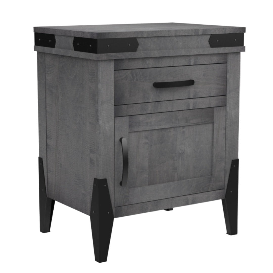 Flat Iron 1 Drawer, 1 Door Nightstand 26"W