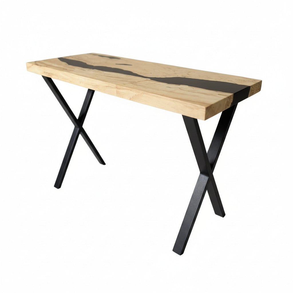 Epoxy River Hall Table w/ Metal X-Base or U-Base 48"Wx18"Dx30"H