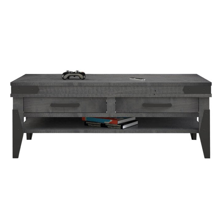 Flat Iron Coffee Table w/2 Drawers & Shelf
