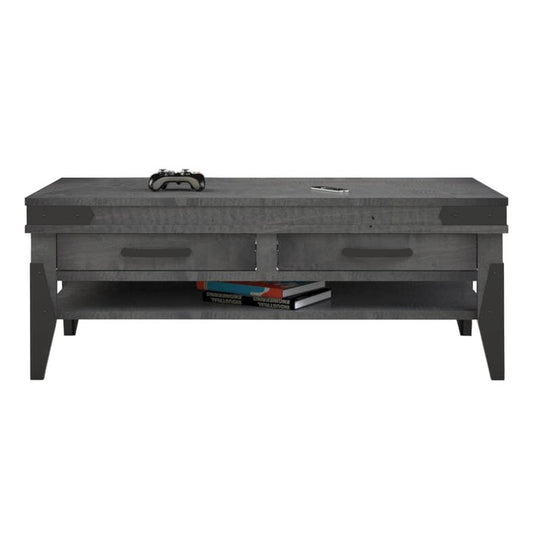 Flat Iron Coffee Table w/2 Drawers & Shelf