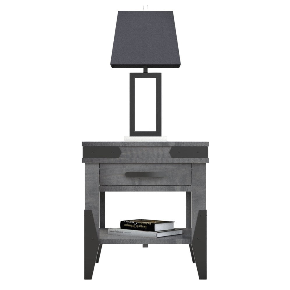 Flat Iron End Table w/1 Drawer & Shelf