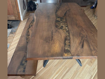 Epoxy River Dining Table w/ Metal X-Base or U-Base 42"Dx72"Wx30"H