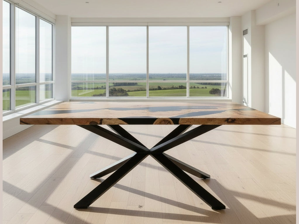 Epoxy River Dining Table w/ Metal Spider Base 42"Dx72"Wx30"H