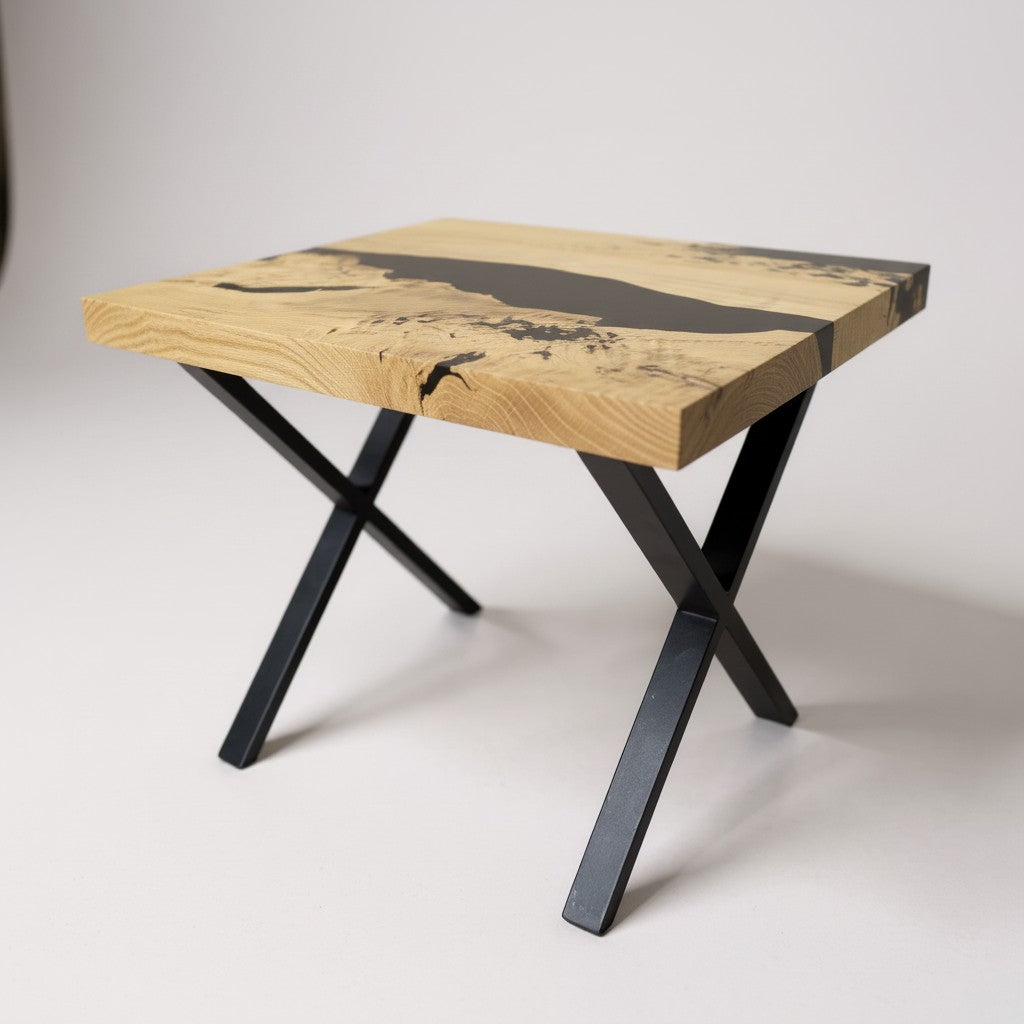 Epoxy River End Table w/ Metal X-Base or U-Base 24"Wx28"Dx24"H