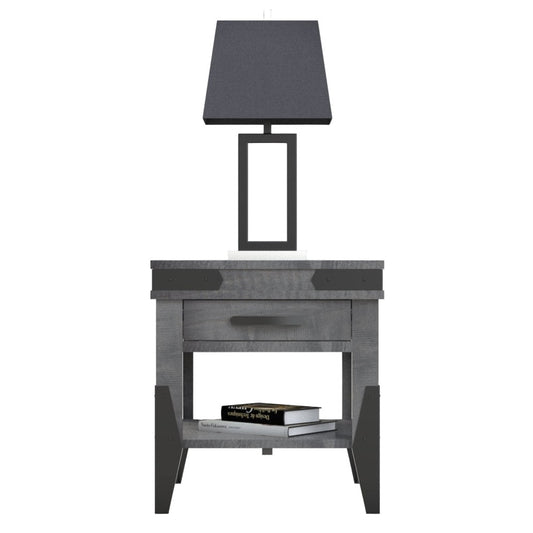 Flat Iron  End Table w/1 Drawer & Shelf