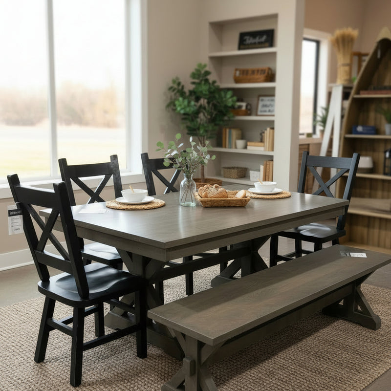 6pc. Farmhouse X-Base Dining Table Set