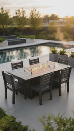 Modern Outdoor Fire Dining Table 84"Wx42"Dx31"H