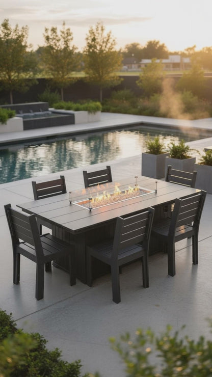 Modern Outdoor Fire Dining Table 84"Wx42"Dx31"H
